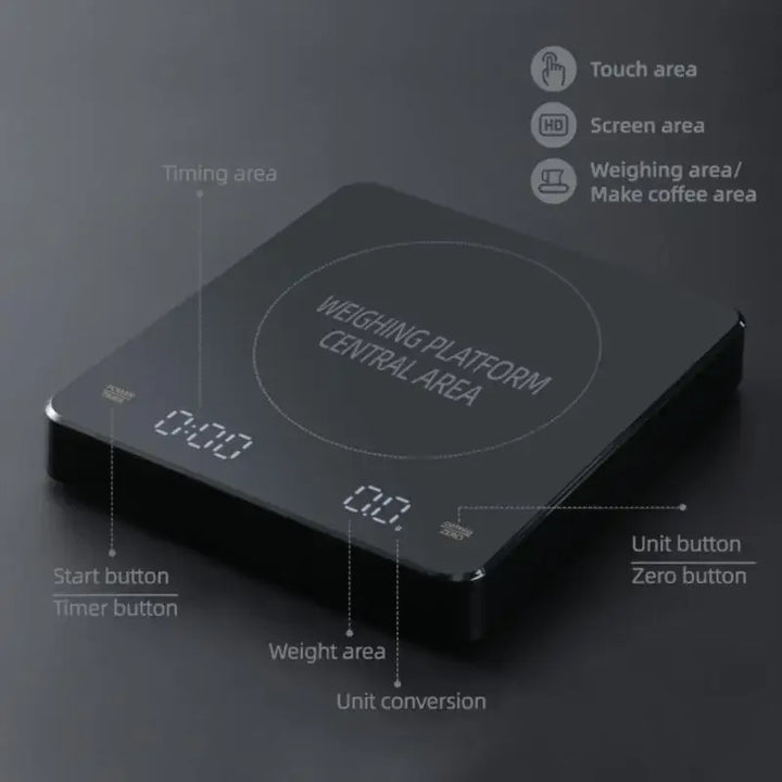Premium Digital Coffee Scale - Built-in Battery, Auto Timer, 3kg Capacity, 0.1g Precision, Ideal for Pour Over & Espresso