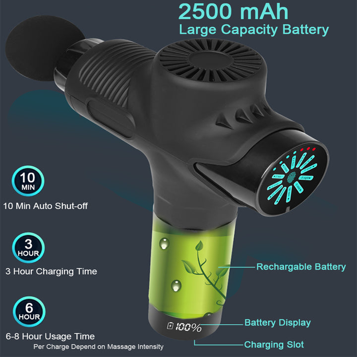 Pistolet de massage profond premium 24V avec compresse chaude et froide, 12 têtes, relaxation musculaire haute fréquence pour le cou, les épaules et la récupération du corps entier