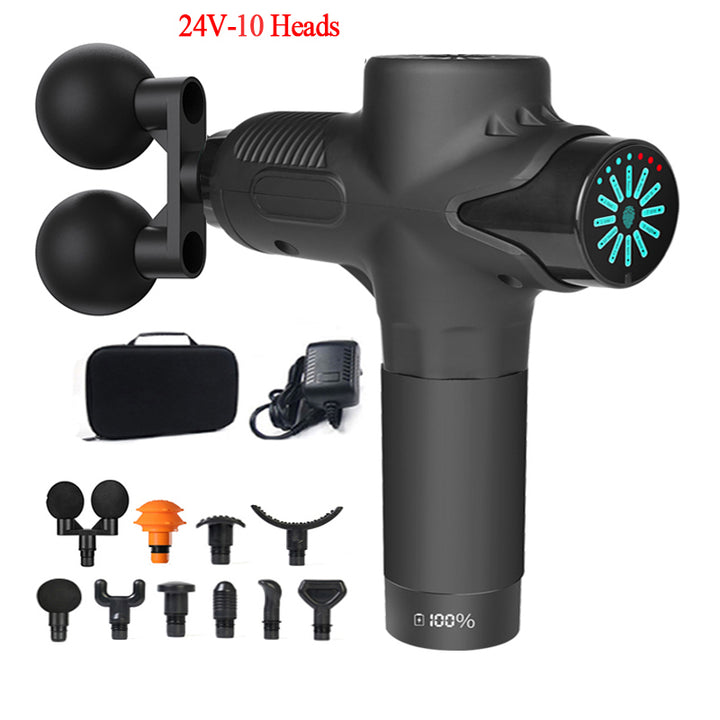 Pistolet de massage profond premium 24V avec compresse chaude et froide, 12 têtes, relaxation musculaire haute fréquence pour le cou, les épaules et la récupération du corps entier