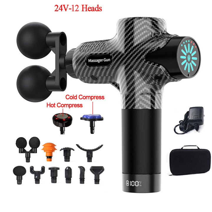 Pistolet de massage profond premium 24V avec compresse chaude et froide, 12 têtes, relaxation musculaire haute fréquence pour le cou, les épaules et la récupération du corps entier
