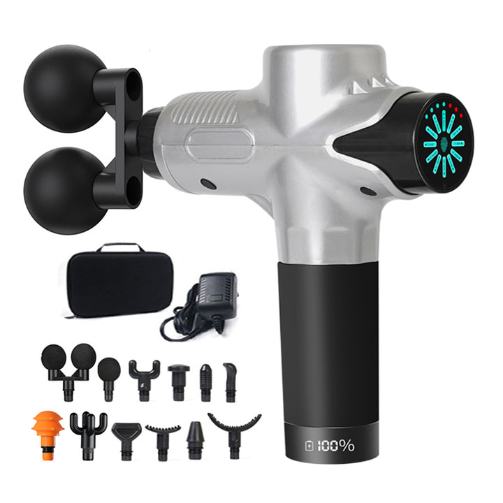 Pistolet de massage profond premium 24V avec compresse chaude et froide, 12 têtes, relaxation musculaire haute fréquence pour le cou, les épaules et la récupération du corps entier