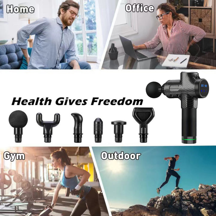 Pistolet de massage profond premium 24V avec compresse chaude et froide, 12 têtes, relaxation musculaire haute fréquence pour le cou, les épaules et la récupération du corps entier