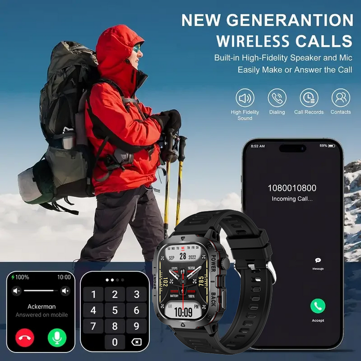 Montre connectée de fitness GPS premium avec écran HD de 1,99 pouce, fréquence cardiaque, pression artérielle, ECG, surveillance de l'oxygène dans le sang – Appels Bluetooth, NFC, plus de 100 modes d'exercice, étanche
