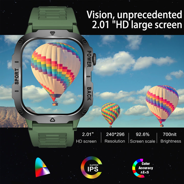 Montre connectée de fitness GPS premium avec écran HD de 1,99 pouce, fréquence cardiaque, pression artérielle, ECG, surveillance de l'oxygène dans le sang – Appels Bluetooth, NFC, plus de 100 modes d'exercice, étanche