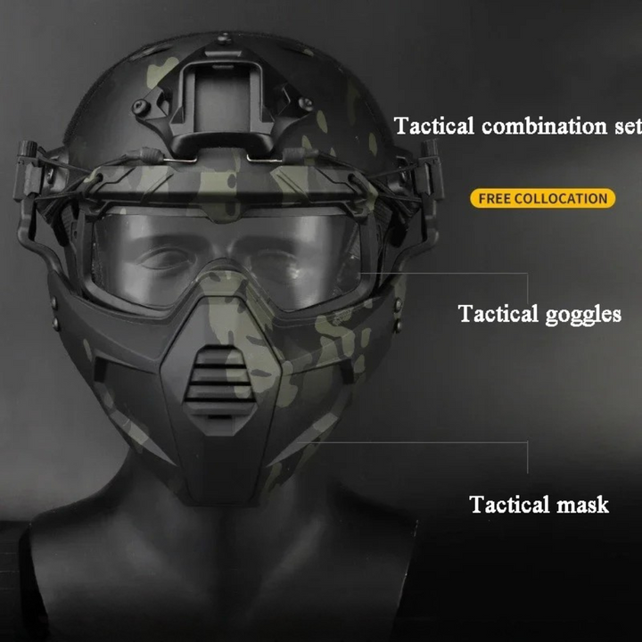 Casque tactique FAST premium avec masque demi-visage et lunettes flip – Masque de chasse, airsoft, paintball, accessoires de casque pour tir et équipement tactique
