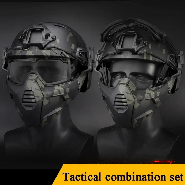 Casque tactique FAST premium avec masque demi-visage et lunettes flip – Masque de chasse, airsoft, paintball, accessoires de casque pour tir et équipement tactique