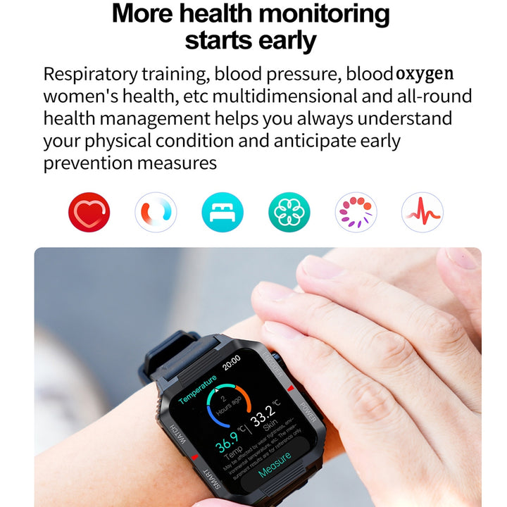 Montre connectée de fitness GPS premium avec écran HD de 1,99 pouce, fréquence cardiaque, pression artérielle, ECG, surveillance de l'oxygène dans le sang – Appels Bluetooth, NFC, plus de 100 modes d'exercice, étanche